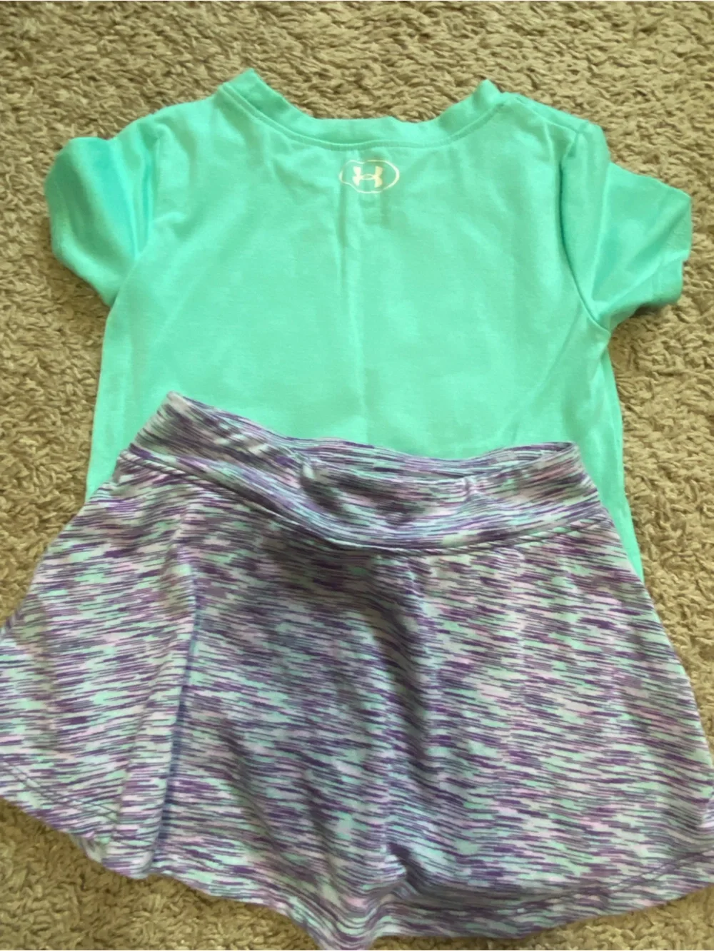 Under Armour Mint Green Swim Tee with Purple Patterned Shorts